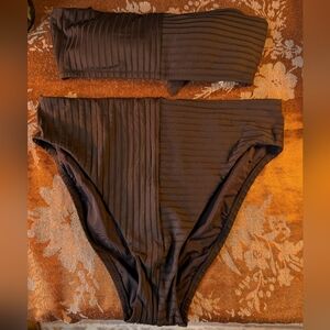 Sanctuary Dark Brown Ribbed Bandeau Set